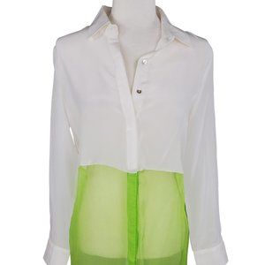 Line & Dot White & Neon Silk Button Down